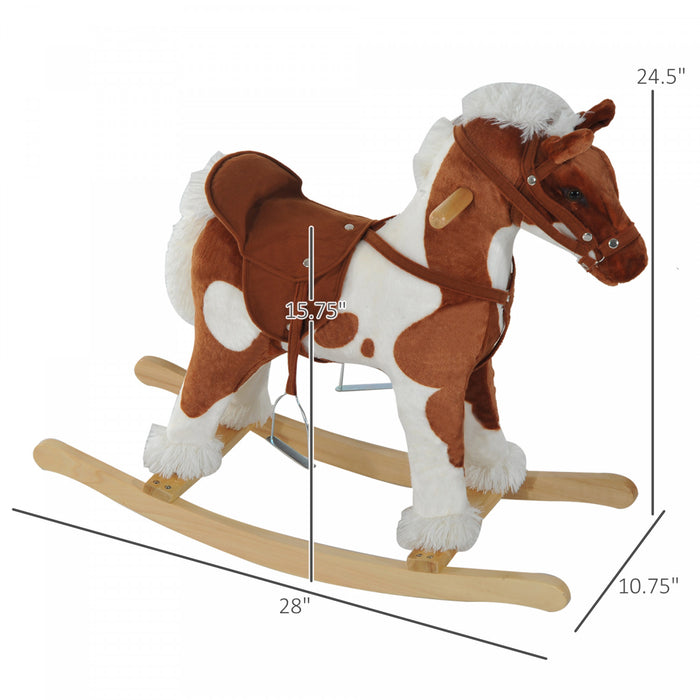 Qaba Cheval A Bascule Jouet Peluche Avec Musique Comptine - Marron Clair / Blanc