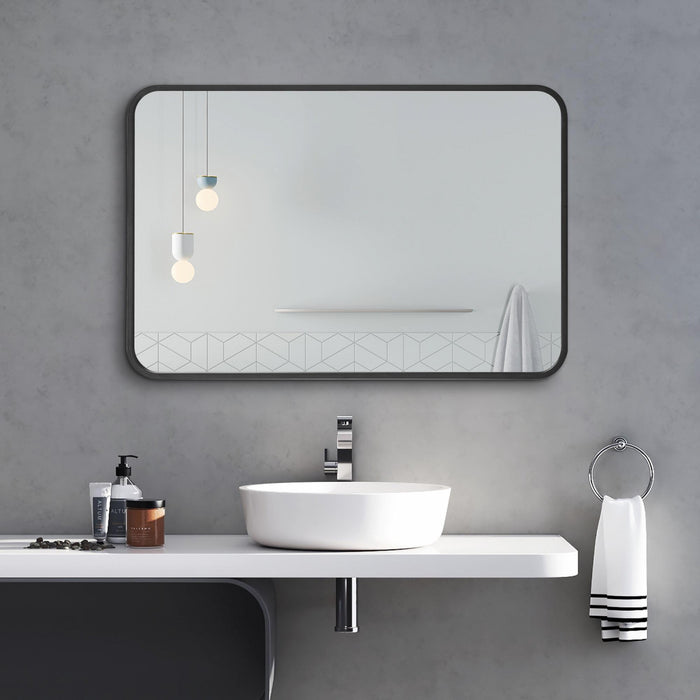 Miroir rectangulaire Arcus 30 po x 40 po fabriqué à la main avec coin arrondi - noir