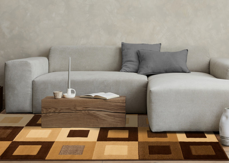 Tapis Florence a carreaux superposes marron et beige, 7'9\" x 10'6\"