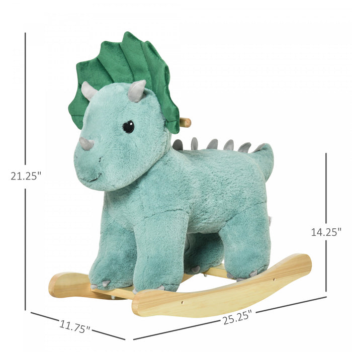 Homcom Enfants En Peluche Cheval A Bascule En Forme De Triceratops En Peluche A Bascule Avec Sons Realistes Pour Enfant 36-72 Mois Vert Fonce