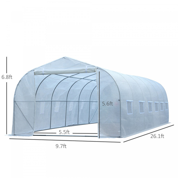 Outsunny 26'l X 10'l X 6,8' H Grand Clocher Walk-in Serre De Jardin Exterieur Tunnel De Graines De Plantes Tente De Culture Cadre En Acier De Qualite Superieure Blanc