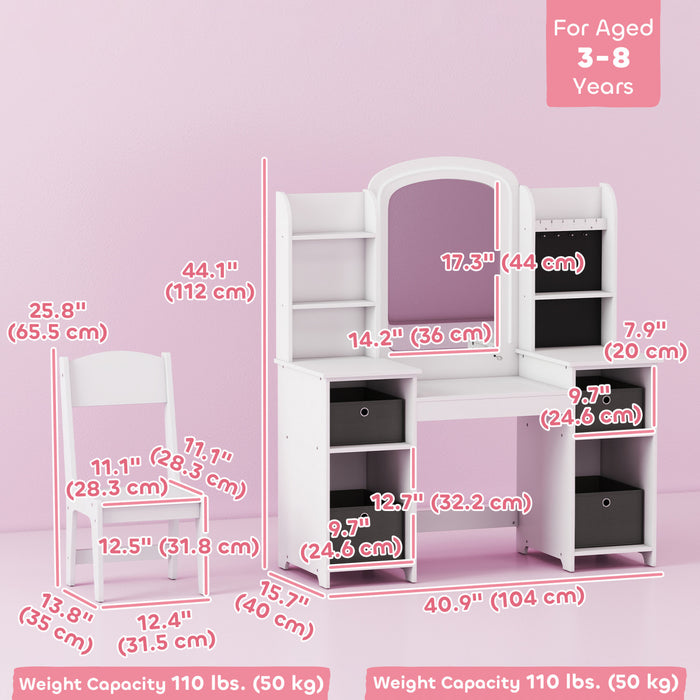 Qaba Coffret de maquillage pour enfants, avec miroir eclaire, blanc