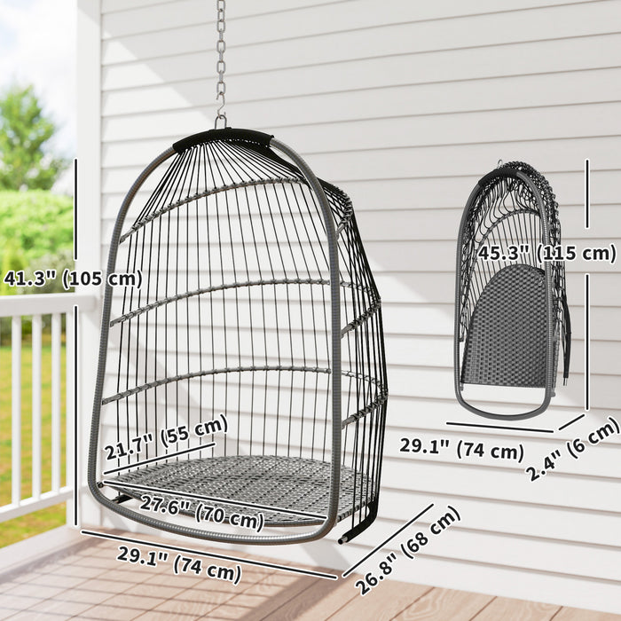 Fauteuil œuf suspendu Outsunny, fauteuil de jardin pliable en rotin, gris fonce