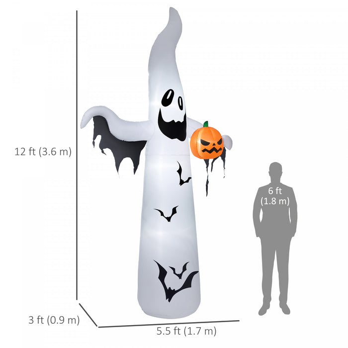 Homcom Fantome D'halloween Gonflable De 12pi Avec Citrouille, Affichage Led