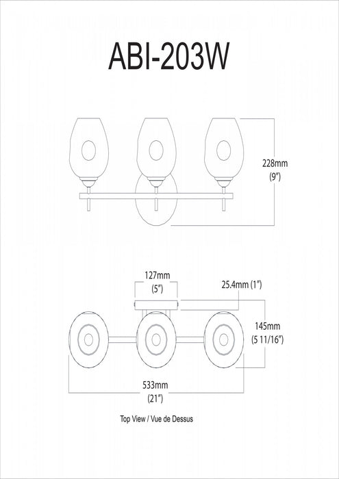 Lumière de coiffeuse Abii de Dainolite en verre transparent, avec fini chromé poli et 3 ampoules