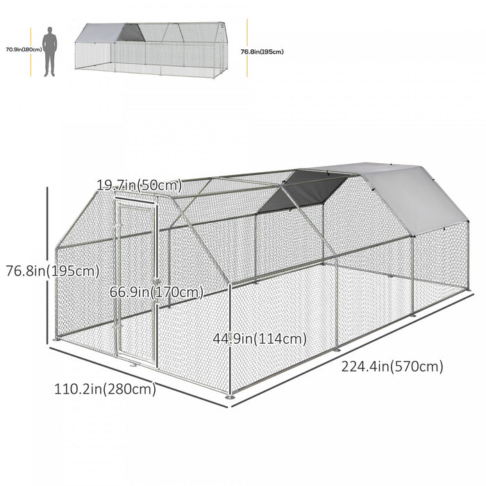 Pawhut Poulailler En Metal De 18,5 Pi Avec Toit, Cloture Pour Poulailler, Cage A Poulet, Enclos A Poulet Exterieur