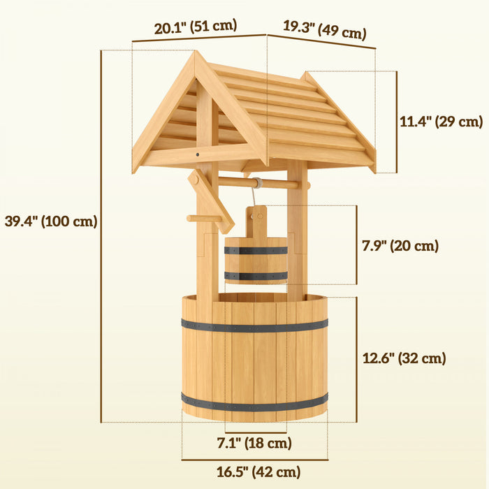 Outsunny Puit Jardiniere d'exterieur en bois avec seau suspendu, Orange