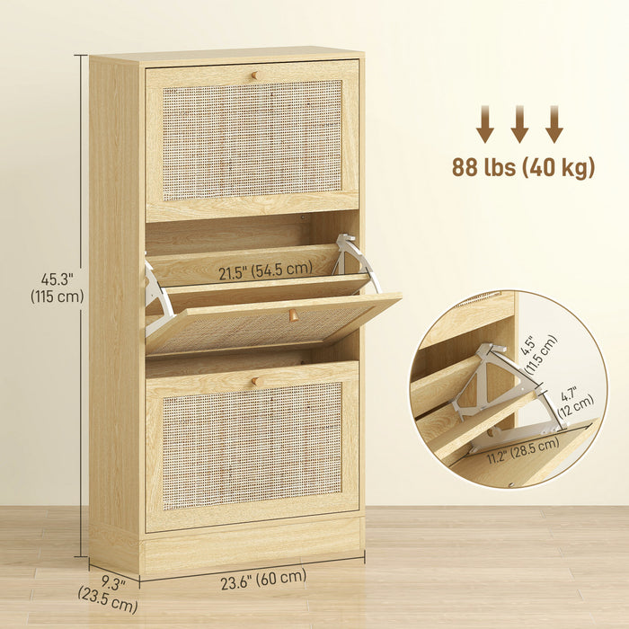 HOMCOM Armoire de rangement pour chaussures en rotin avec 3 tiroirs
