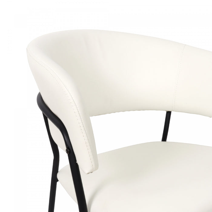 Fauteuil contemporain moderne en cuir vegetalien avec accoudoirs en metal, ivoire - Lot de 2