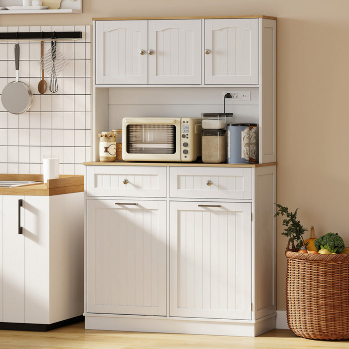 HOMCOM Armoire garde-manger, meuble de cuisine avec station de charge Blanc