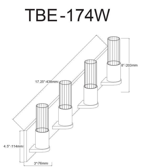 Lumière de coiffeuse Tube de Dainolite en verre cannelé transparent, avec fini chromé poli et 4 ampoules