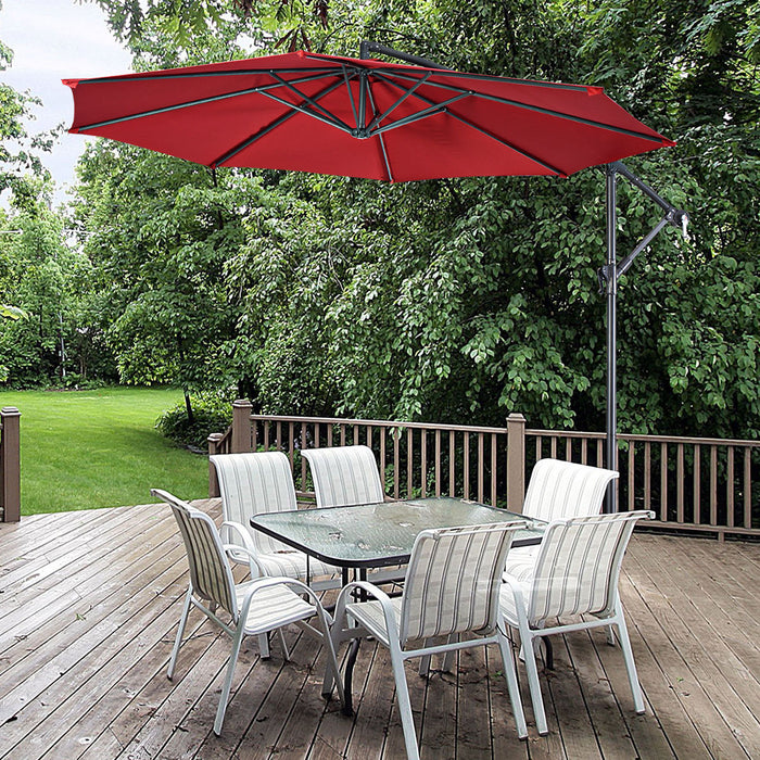Costway Parasol suspendu 10' pour patio, ombre solaire decalee avec base T Croix Marche Bourgogne