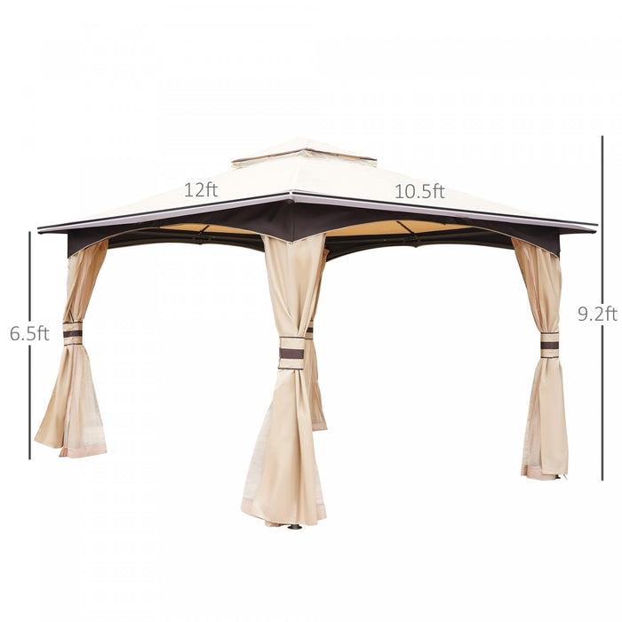 Tente A Auvent Avec Toit Souple Outsunny De 10 Pi X 12 Pi Avec Toit Double, Conception D'avant-toit Et Patio Exterieur A Paroi Laterale En Filet Grand Jardin