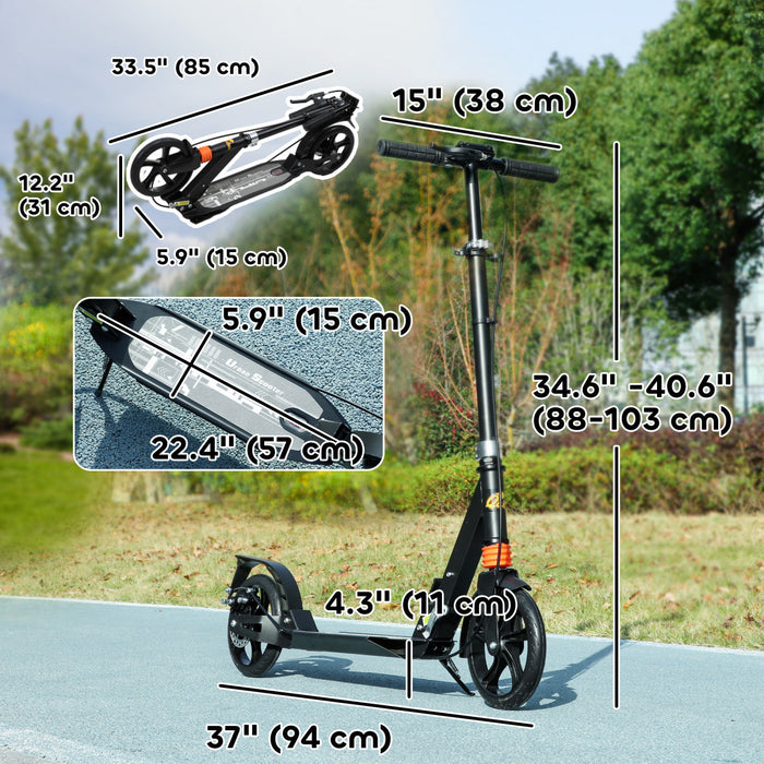 Qaba Trottinette Pliable Pour Enfants Avec 4 Hauteurs Reglables, Noir