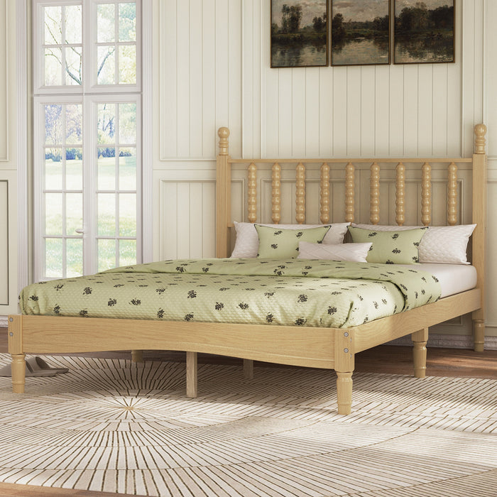 Oliver Lit Plateforme Retro en Bois avec Tete de Lit en Forme de Gourde et Support en Lattes en Bois Robustes, Taille Double, Naturel