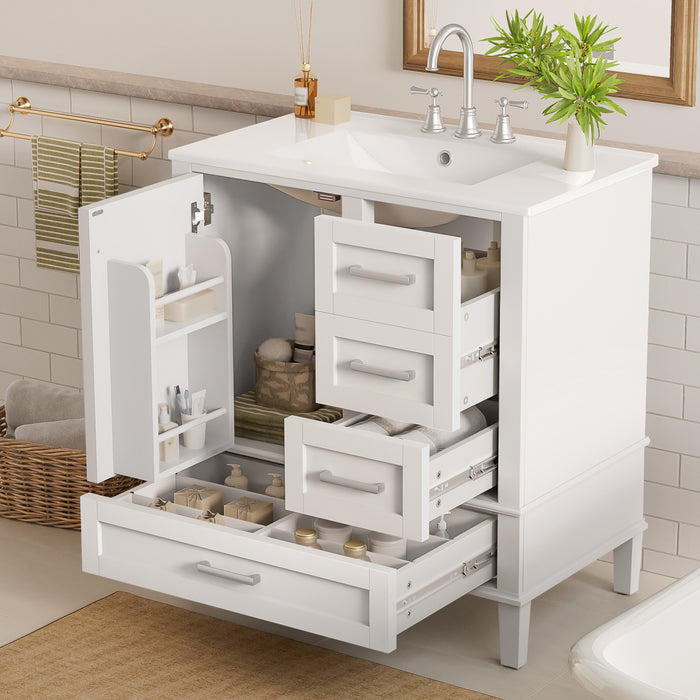 Oliver Meuble-lavabo de salle de bain en bois massif avec lavabo integre et rangement intelligent, blanc