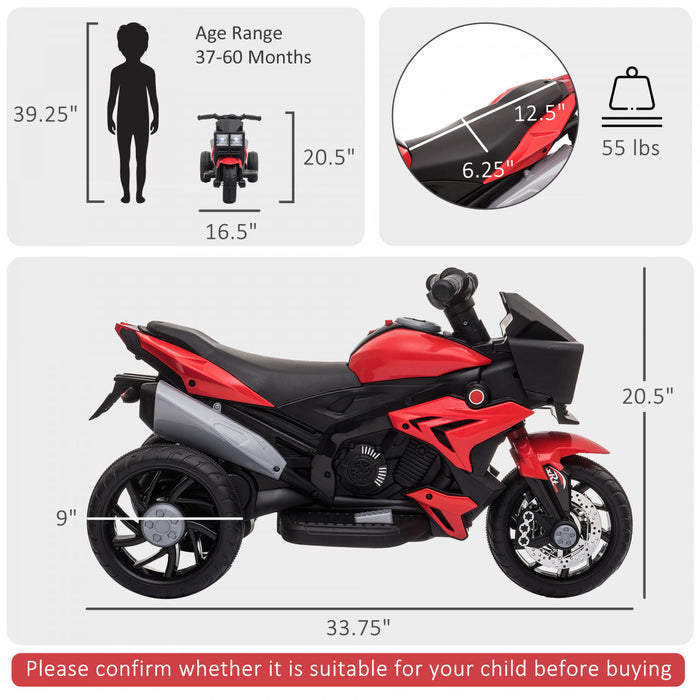 Aosom Moto Enfants Pedale Electrique Jouet 6v Alimente Par Batterie Avec Klaxon De Musique Phares Moto Pour Filles Garcon 37-95 Mois Rouge