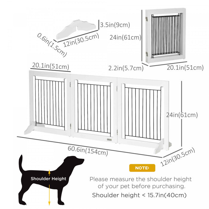 Pawhut Barriere Pour Animaux Domestiques Autoportante, Barriere Pour Chien Pliable Avec 2 Pieds De Support, 24\" De Hauteur, 3 Panneaux, Pour Petits Chiens, Chiots, Utilisation En Interieur - Blanc