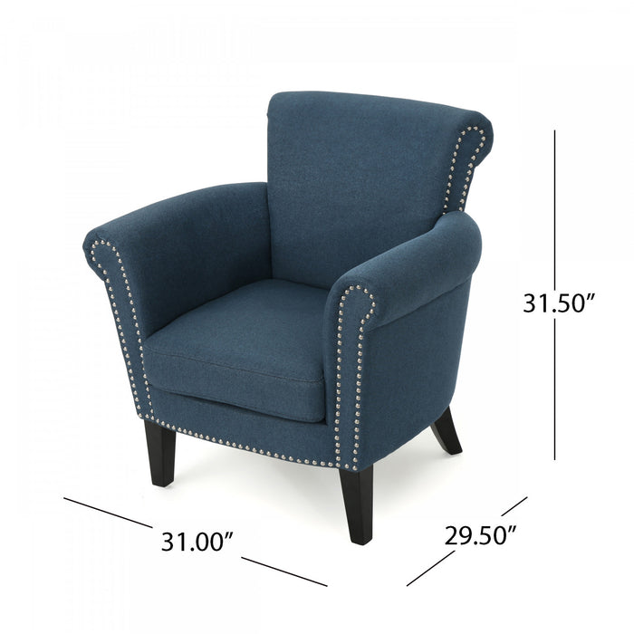 Chaise Mason En Tissu Avec Pieds En Bois Et Finition Cloutée - Bleu Marine