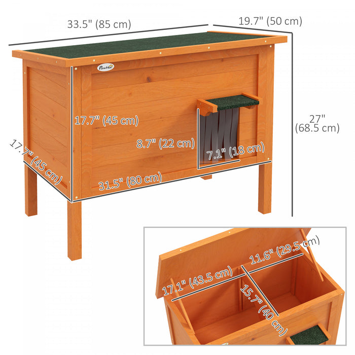 Pawhut Niche D'exterieur Pour Chat, Abri Isole En Bois Pour Chat Avec Toit En Asphalte, Sol Amovible, Mousse, Pour Chats Et Petits Animaux, Orange
