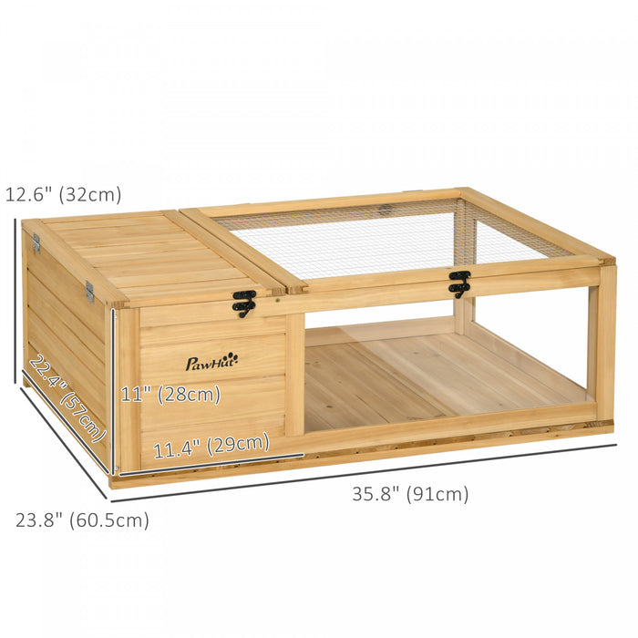 Pawhut Maison De Tortue En Bois Pour Interieur Et Exterieur, Cage Pour Reptiles, Lezards, Geckos, 35.8\" X 23.8\" X 12.6\", Jaune