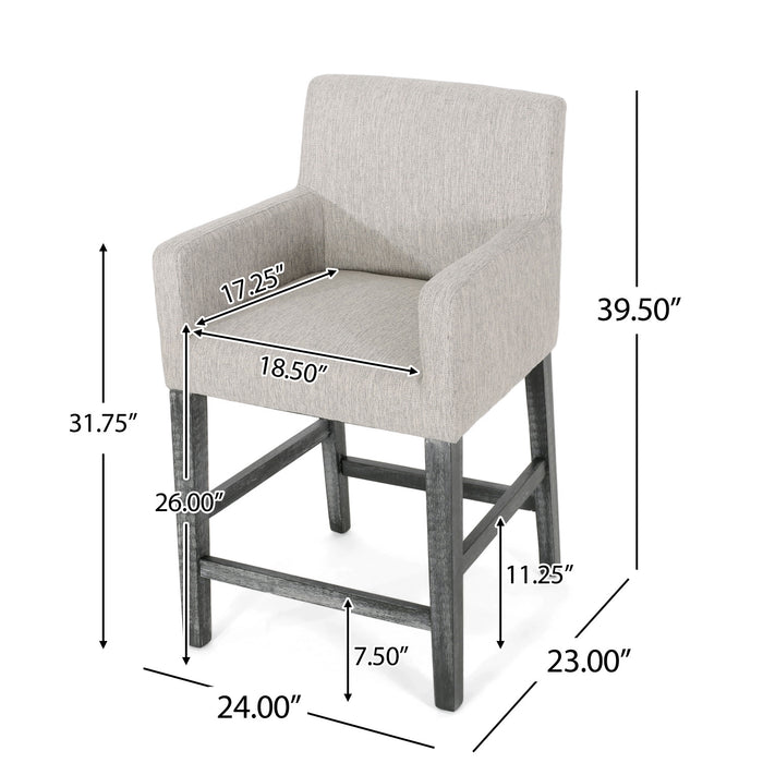 Tabouret De Comptoir Griffith Hauteur D’assise 66 cm – Tissu Rembourre Et Pieds En Bois Massif, Gris Clair