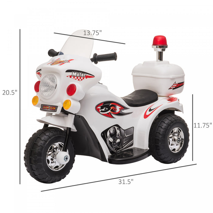 Aosom Moto Electrique Pour Enfants Avec Musique Et Boutons De Klaxon, Conception Stable A 3 Roues Et Espace De Rangement Arriere, Blanc