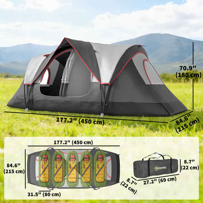 Outsunny Tente de Camping, Tente pour 6-8 Personnes avec 2 Chambres, Gris Fonce