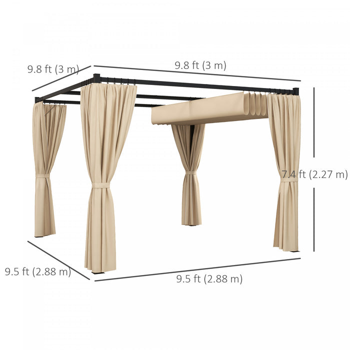 Outsunny Pergola De Patio 10' X 10' Avec Auvent Retractable, Beige