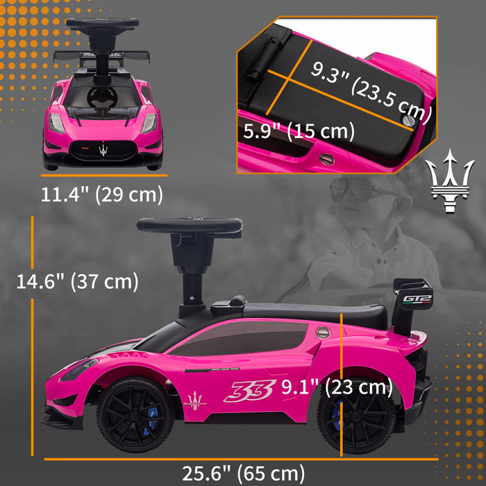 Qaba Voiture Coulissante Pour Bebe Sous Licence Maserati Gt2 Avec Rangement Sous Le Siege, Musique, Klaxon, Voiture Pour Tout-petits De 18 A 60 Mois, Rose
