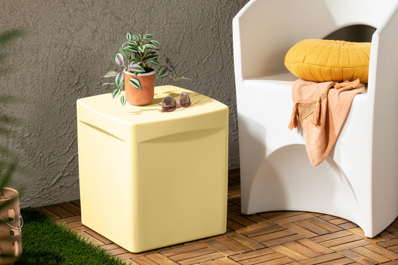 Table de bout carrée Dalya pour l’extérieur - jaune pâle