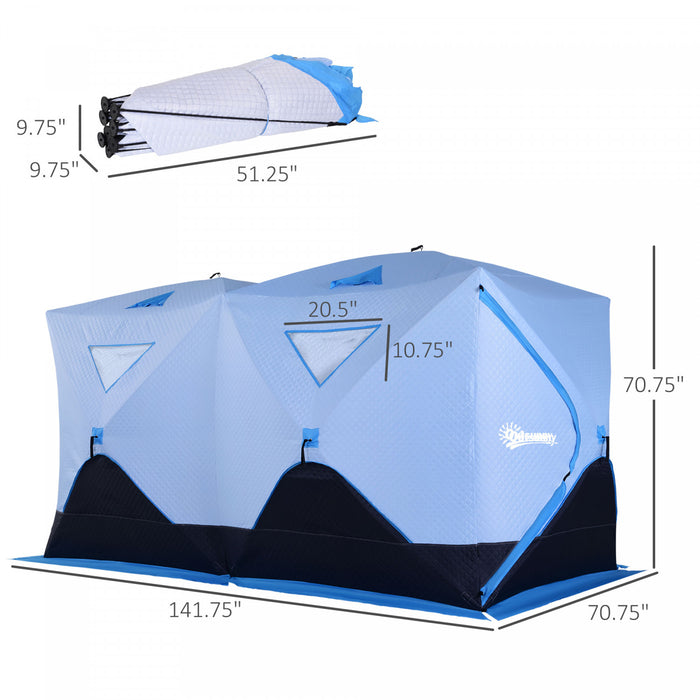 Tente De Peche Sur Glace Outsunny Portable Pour 8 Personnes Avec Abri De Glace Escamotable Avec Fenetres De Ventilation Et Sac De Transport