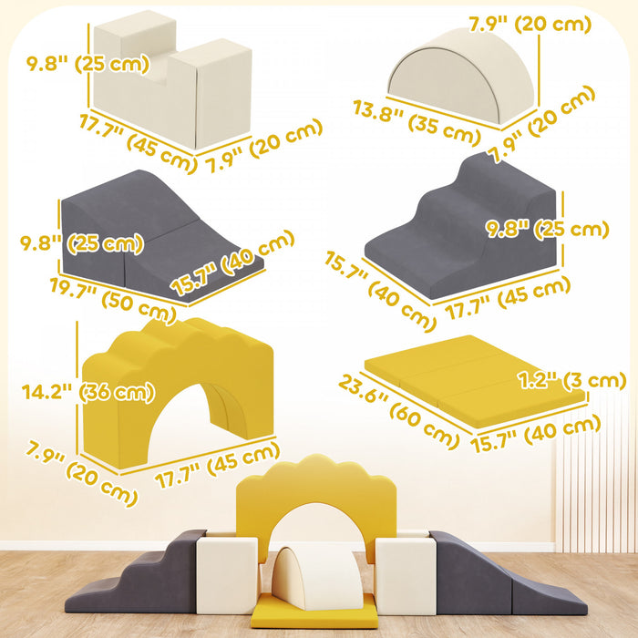 Qaba Ensemble De Jeux Pour Bebe 7 Pieces, Blocs D'escalade En Mousse, Jaune