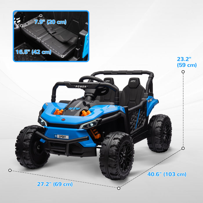 Qaba Voiture Electrique Pour Enfants, Alimentee Par Batterie 12 V, Camion Jouet Avec Telecommande, Suspension A Ressort, Phares Led, 3 Vitesses, Klaxon, Musique, Bleu