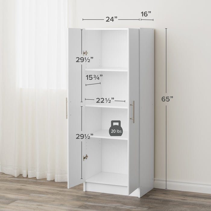 Armoire profonde de rangement Elite avec tablettes fixes et réglables - blanche