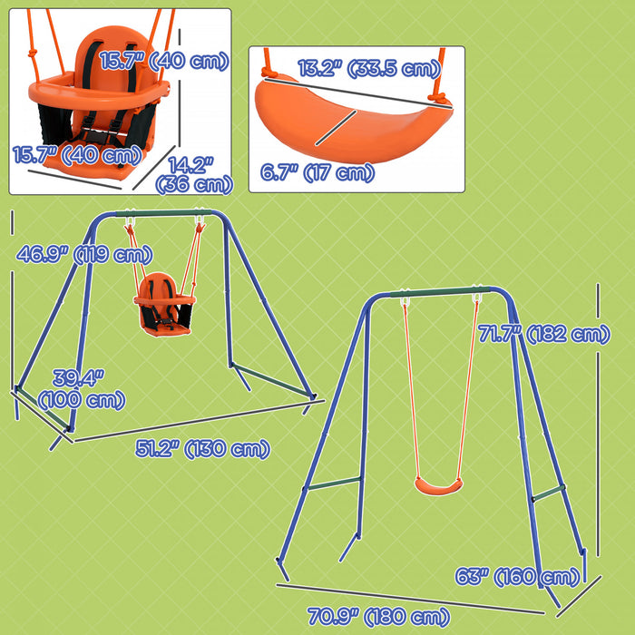 Outsunny 2 En 1 Toddler Swing Set, Balancoire En Metal Avec Harnais De Securite Pour Bebe, Enfants De 6 Mois Et Plus, Balancoire Robuste Pour L'interieur/l'exterieur, Jeu De Cour Arriere, Orange