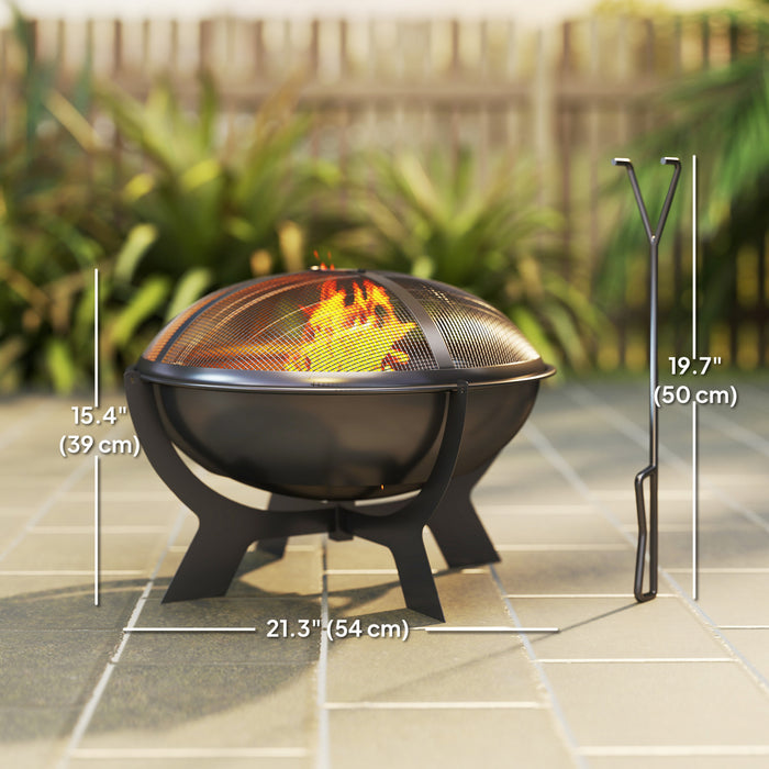 Outsunny Foyer Exterieur Rond Avec Couvercle, Foyer Portable, Noir