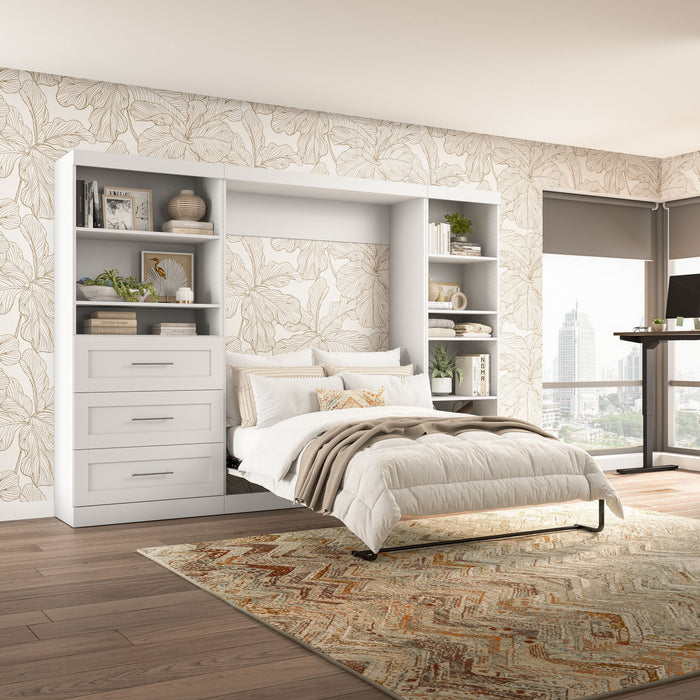 Lit double escamotable mural Pur de Bestar de 120 po avec tablettes et tiroirs