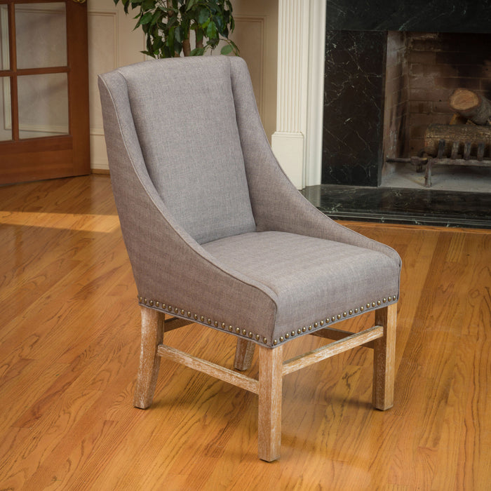 Chaise De Salle A Manger Lance En Tissu Tapisse Avec Clous Decoratifs, Brun Gris