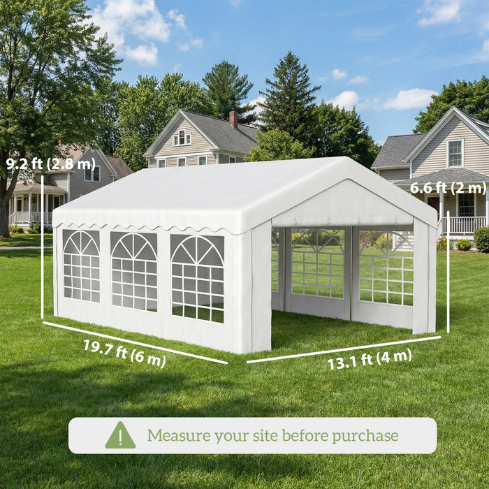 Outsunny 6 m x 4 m Tente de reception robuste, Auvent de garage, blanc\n