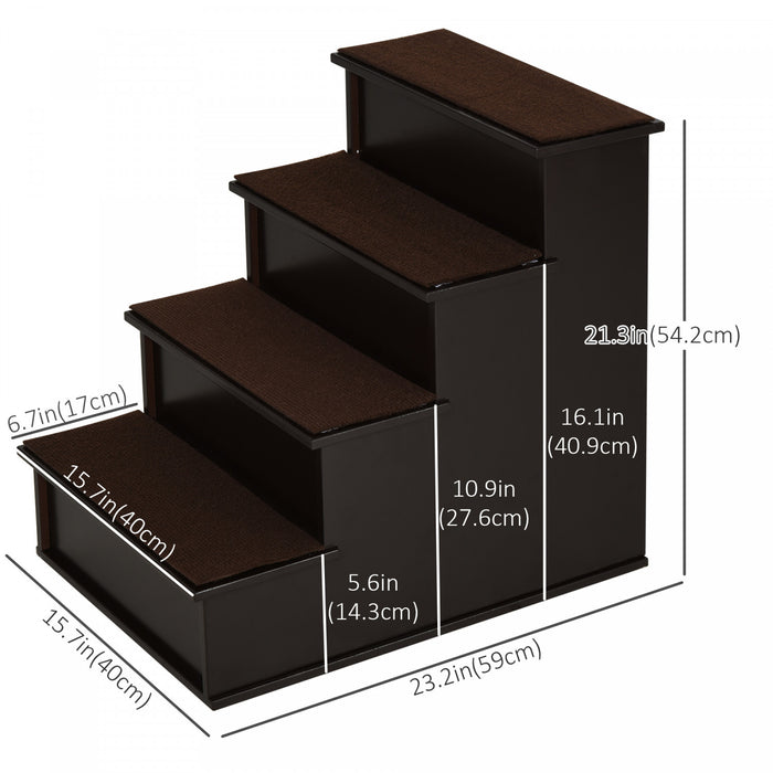 Pawhut Pet Stairs Escaliers Pour Chiens Pour Lits Hauts Avec Coussinets Antiderapants En Moquette, Cafe