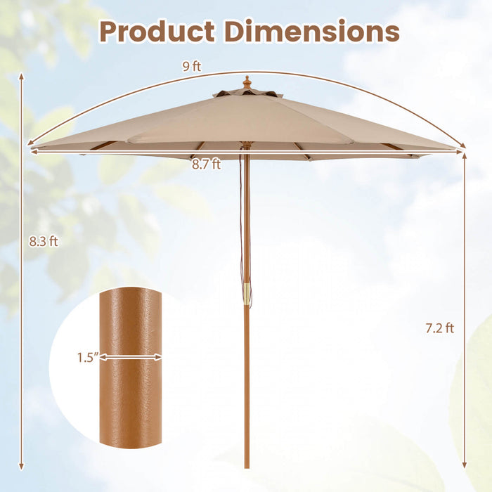Costway Parasol de patio 9 FT avec hauteur reglable, levage par poulie a corde, dessus ventile pour plage Kaki Tan