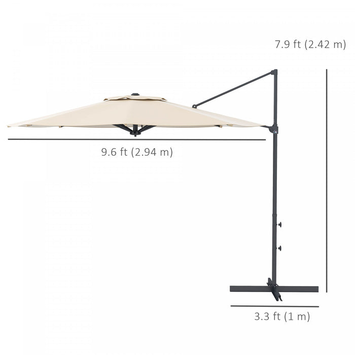 Outsunny Parasol De Patio En Porte-a-faux De 10 Pi, Avec Manivelle, Kaki