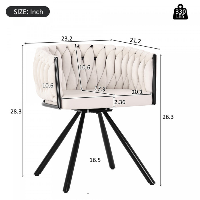 Chaises de salle a manger pivotantes Amelia en velours avec revetement capitonne et pieds en metal, lot de 2, beige