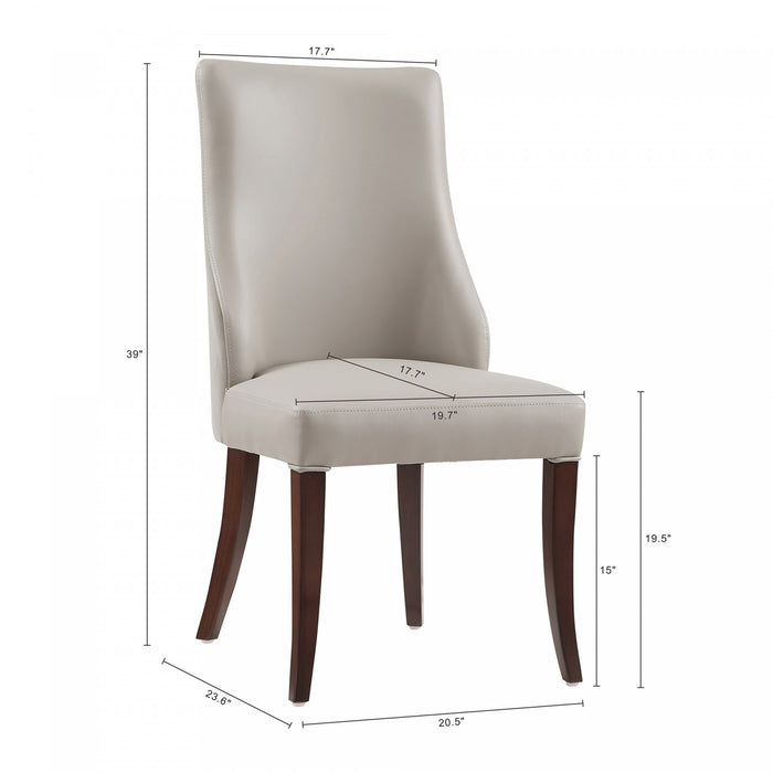 Chaise de salle a manger moderne Connie en bois, cuir vegetalien et velours, gris clair - Lot de 2