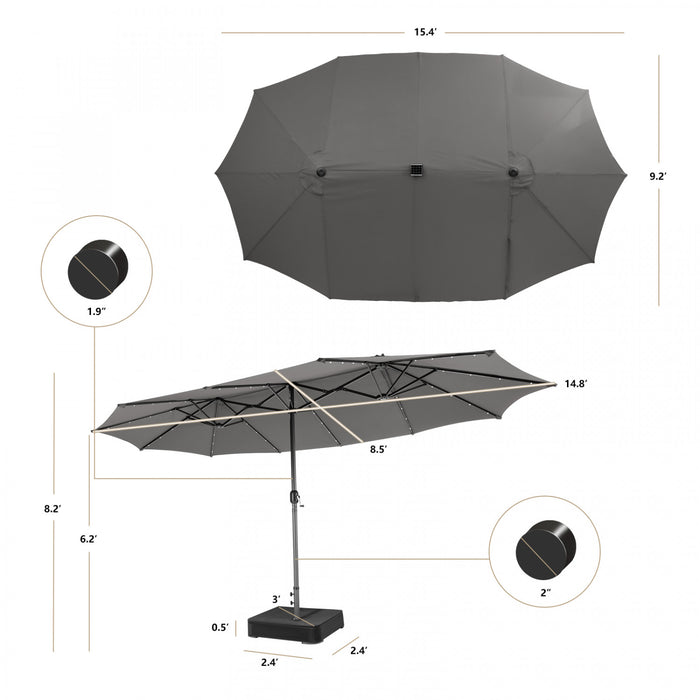 Parasol de marche Costway de 15 pieds double face, solaire LED, manivelle, 36 lumieres, base grise