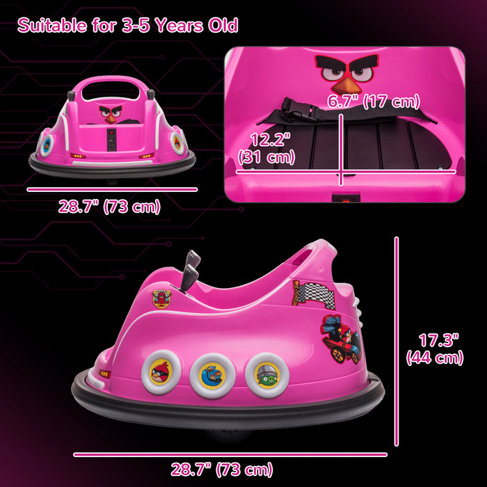 Qaba Auto-tamponneuse 12 V Pour Enfants, Voiture Electrique Sous Licence Angry Bird Avec Deux Joysticks, Rotation A 360 Degres, Musique, Lumieres Led, Pour Les 3 A 5 Ans, Rose