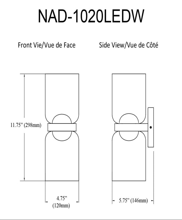 Applique murale Nadine de Dainolite en verre transparent, avec fini laiton vieilli et 2 ampoules à DEL de 20 W