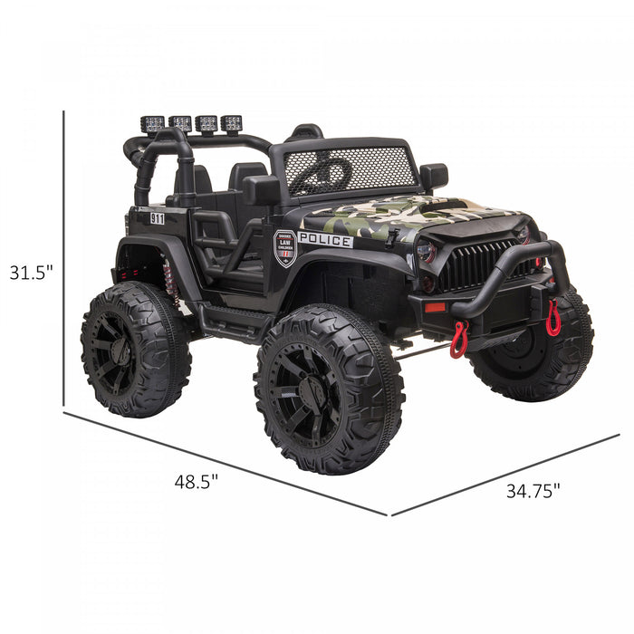Aosom Voiture Electrique 12v Pour Enfants A Piles Sur Voiture De Police 2 Places Vus Camion Jouet Avec Telecommande Parentale Bluetooth, Camouflage