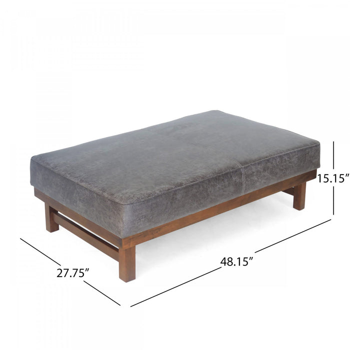 Grande Table Basse Ottoman Harrison en Similicuir avec Fonction de Rangement - Gris
